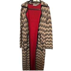 Newport News size XL Maxi sweater coat black tan chevron print heavy weight